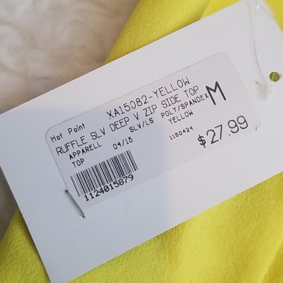 Roxx Hot Yellow Ruffle Deep V neckline Side Zipper Top. M - Picture 10 of 12